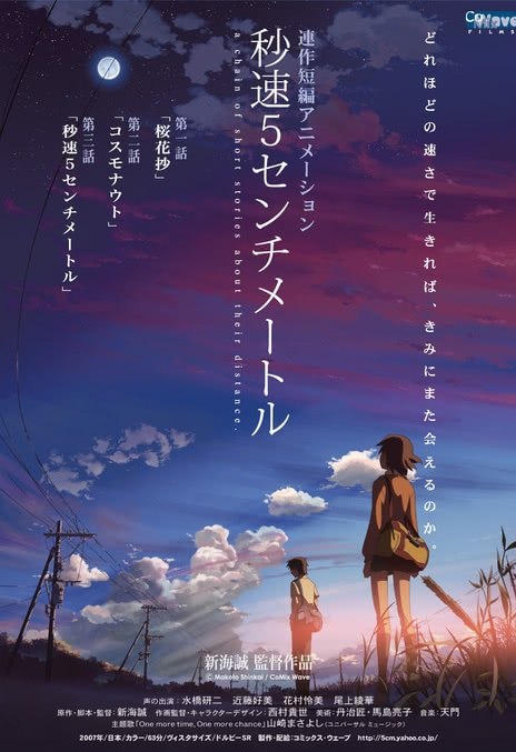 名称：《秒速5厘米》.日语中字（2007）描述：导演: 新海诚主演: 水桥研二 / 近藤好美 / 尾上绫华 / 花村怜美 / 水野理纱类型: 剧情 / 爱情 / 动画制片国家/地区: 日本语言: 日语上映日期: 2007-03-03(日本)片长: 63分钟又名: 秒速五厘米 / 秒速5公分 / Byôsoku 5 senchimêtoru / 5 Centimeters per Second / 5 Centimeters Per Second: A Chain of Short Stories About Their Distance链接：🔗夸克：