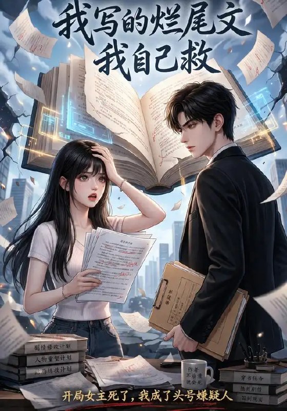 名称：我写的烂尾文我自己救（58集）AI短剧描述：笔落惊鸿的网文作者，竟被自己烂尾的书中世界囚禁