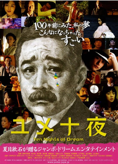 名称：日本电影《梦十夜》（2006）描述：导演: 实相寺昭雄 / 市川昆 / 清水崇 / 清水厚 / 丰岛圭介 / 更多…主演: 小泉今日子 Kyôko Koizumi / 松尾铃木 / 氏木毅 / 中村梅之助 / 堀部圭亮 / 更多…类型: 奇幻制片国家/地区: 日本上映日期: 2006-10-22(东京电影节) / 2007-01-27(日本)片长: Japan: 100 分钟链接：🔗夸克：