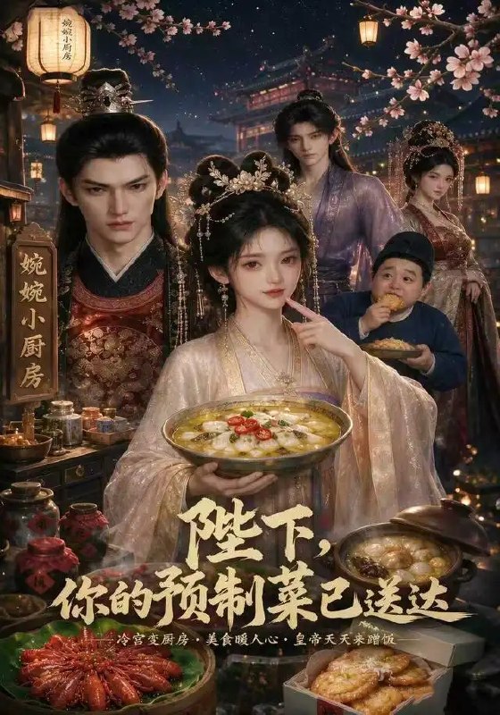 名称：陛下，你的预制菜已送达&陛下你的预制菜已送达（51集）AI短剧描述：当预制菜穿越千年宫廷，一口铁锅炖尽山河岁月