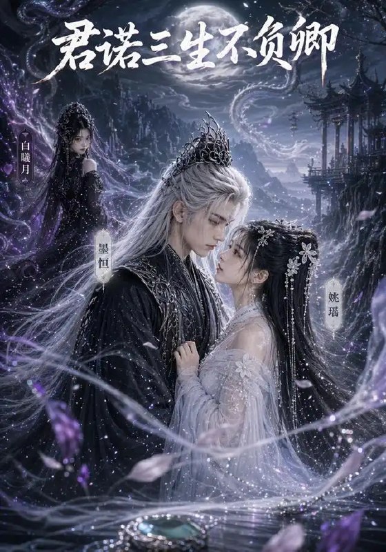 名称：君诺三生不负卿（58集）AI短剧描述：轮回镜前，三世情劫一念牵；红尘深处，半世浮沉半世缘