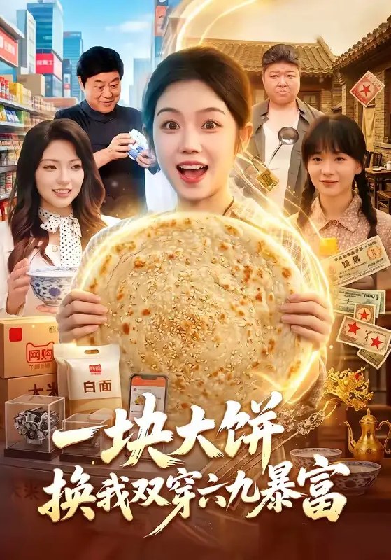 名称：一块大饼，换我双穿六九暴富（90集）攸灵&江路祺描述：六九年的风裹着麦香，她攥着半块烫金大饼，误撞进隔世时空