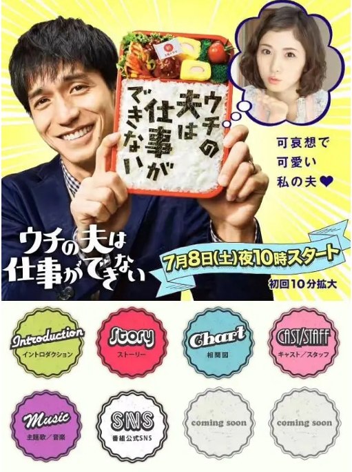 名称：[日剧]《我的丈夫工作无能》（2017）描述：导演: 佐藤东弥 / 小室直子主演: 锦户亮 / 松冈茉优 / 坛蜜 / 薮宏太 / 吉本实忧 / 更多…类型: 剧情 / 家庭制片国家/地区: 日本单集片长: 54分钟链接：🔗夸克：