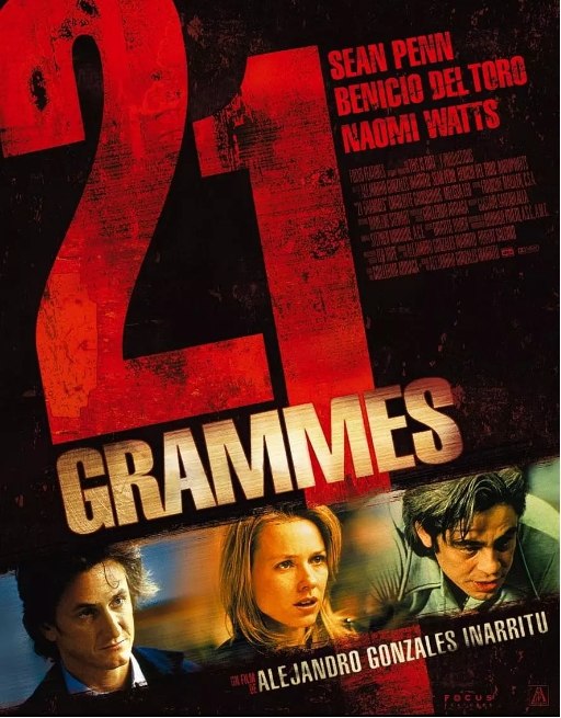 名称：美国电影《21克》（2003）描述：导演: 亚历杭德罗·冈萨雷斯·伊尼亚里图主演: 西恩·潘 / 娜奥米·沃茨 / 本尼西奥·德尔·托罗 / 夏洛特·甘斯布 / 梅丽莎·里奥类型: 剧情 / 惊悚 / 犯罪制片国家/地区: 美国上映日期: 2003-09-05(威尼斯电影节)片长: 124 分钟链接：🔗夸克：