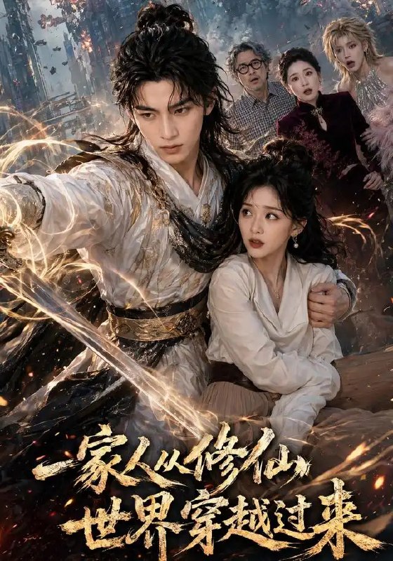 名称：一家人从修仙世界穿越过来（60集）AI短剧描述：御剑乘风的一家人意外坠入现代都市，仙术失灵，道心蒙尘