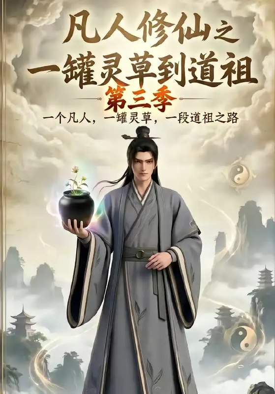 名称：凡人修仙之一罐灵草到道祖第三季（91集）AI短剧描述：灵草一罐承道韵，凡人九秩踏仙途