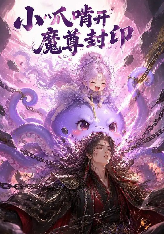 名称：小八爪啃开魔尊封印（41集）AI短剧描述：混沌初开，懵懂小八爪无意啃破上古封印；幽冥深处，冷傲魔尊破茧重见天光