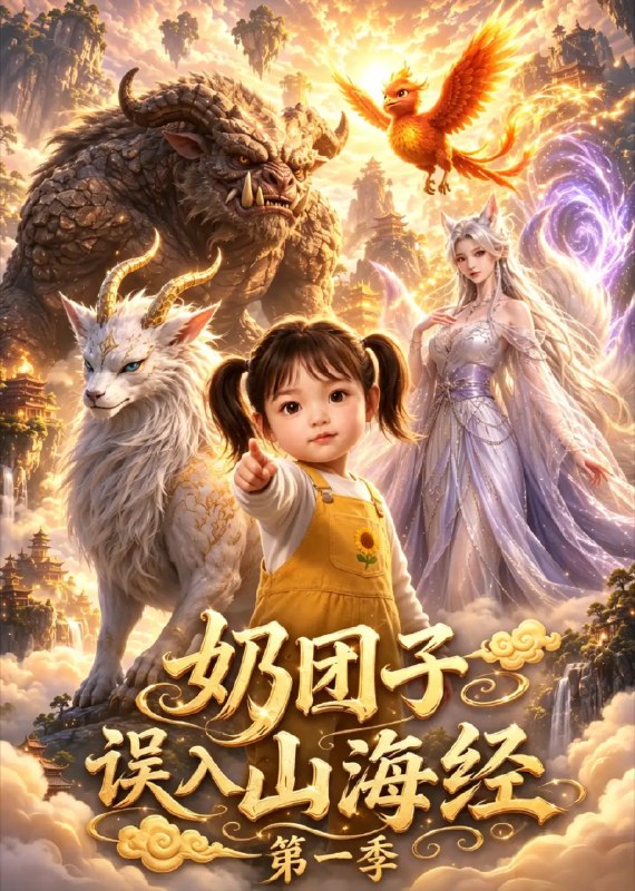 名称：奶团子误入山海经第一季（52集）AI短剧描述：云海翻涌处，软萌奶团误闯《山海经》秘境