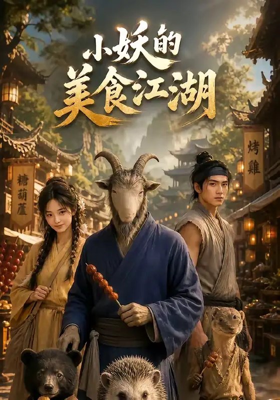 名称：小妖的美食江湖（52集）AI短剧描述：一只误入烟火人间的小妖，以舌尖丈量江湖