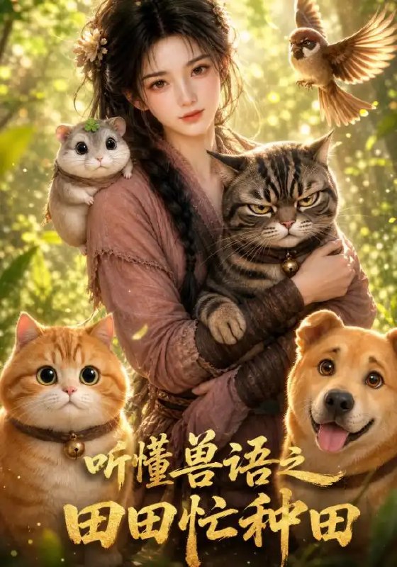 名称：听懂兽语之田田忙种田（87集）AI短剧描述：当现代灵魂坠入稻浪翻涌的田埂，她竟能听懂兽语，与老牛闲话桑麻，和春燕共商农时