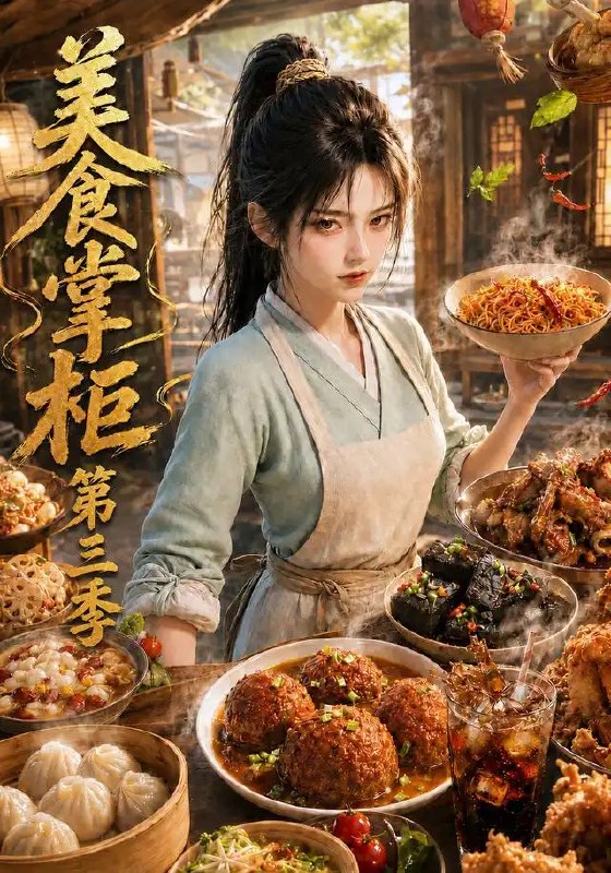 名称：美食掌柜第三季（120集）AI短剧描述：《美食掌柜第三季》AI短剧：当数字星光照亮人间烟火，一段新的风味旅程徐徐展开