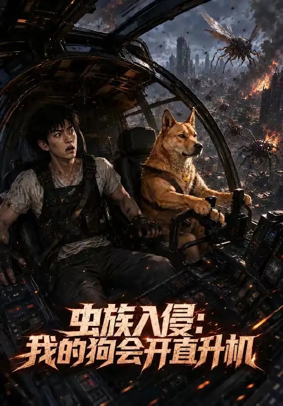 名称：虫族入侵：我的狗会开直升机&虫族入侵我的狗会开直升机（53集）AI短剧描述：末日阴云压境，虫族如黑色潮水吞噬城市
