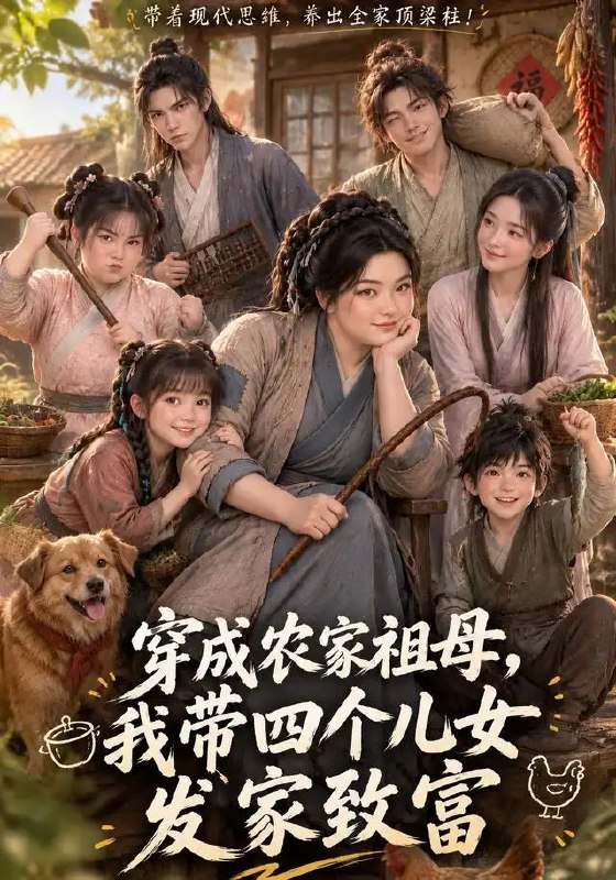 名称：穿成农家祖母，我带四个儿女发家致富&穿成农家祖母我带四个儿女发家致富（139集）AI短剧描述：一梦醒来，她竟穿成农家贫苦祖母，膝下四个儿女嗷嗷待哺