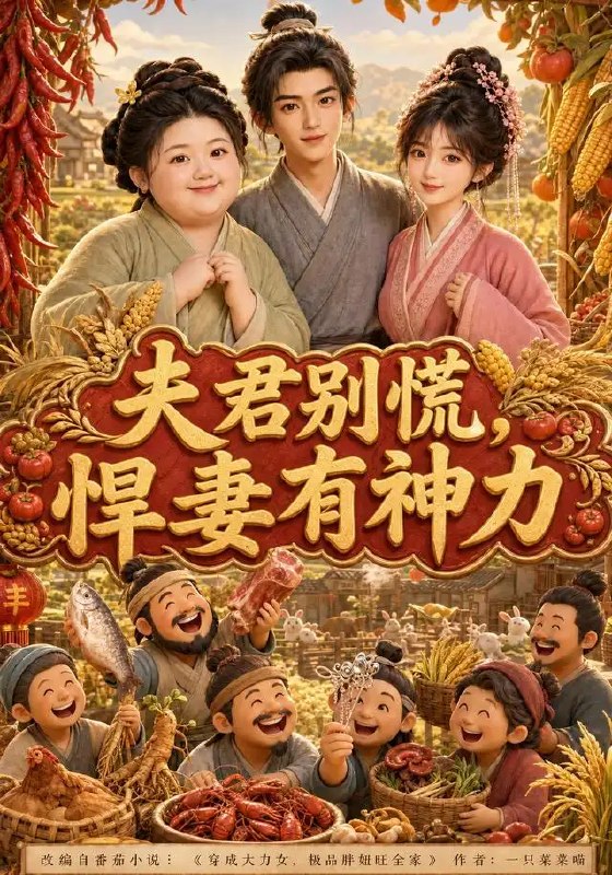 名称：夫君别慌，悍妻有神力&夫君别慌悍妻有神力（100集）AI短剧描述：大梁将军府嫡女苏晚，一朝觉醒上古神力，徒手可碎千斤巨石，却偏要装作柔弱娇妻