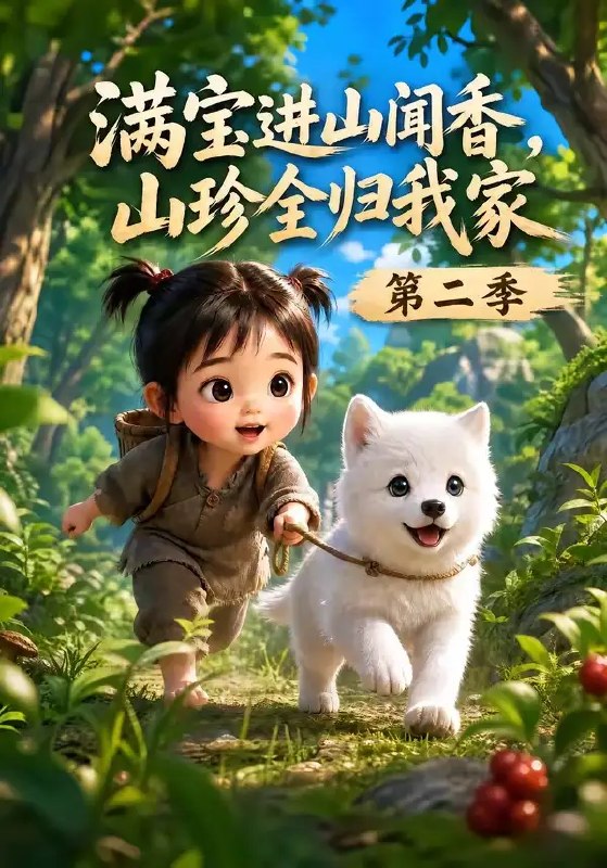 名称：满宝进山闻香，山珍全归我家第二季&满宝进山闻香山珍全归我家第二季（73集）AI短剧描述：山岚漫过青峦，满宝循着幽微异香再入深山