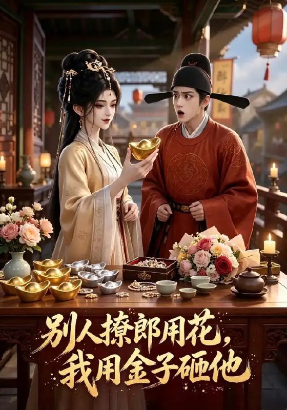名称：别人撩郎用花，我用金子砸他&别人撩郎用花我用金子砸他（49集）AI短剧描述：别人以花寄情，她却抬手掷金万两，碎光里藏着偏要砸醒他的执拗