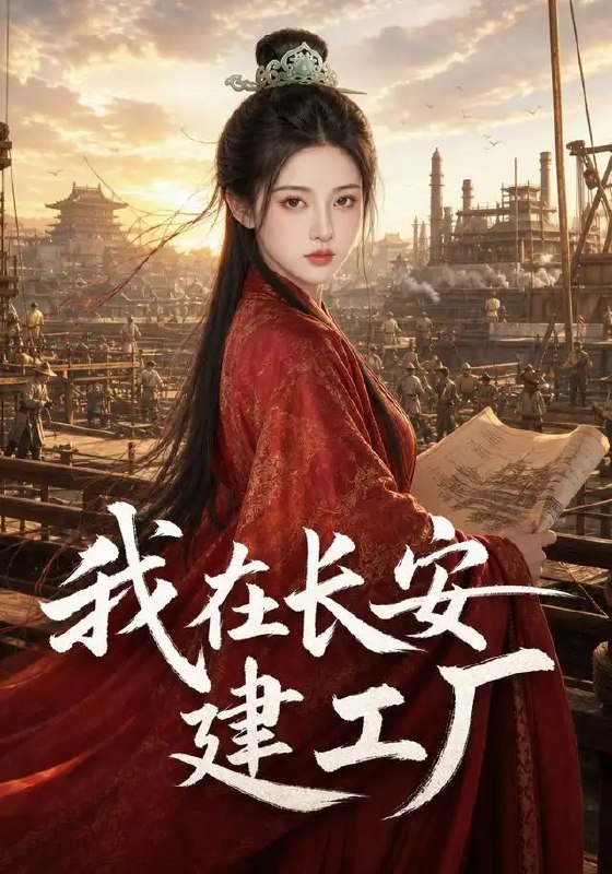 名称：我在长安建工厂（109集）AI短剧描述：盛唐朱雀大街，一声汽笛惊破千年风月