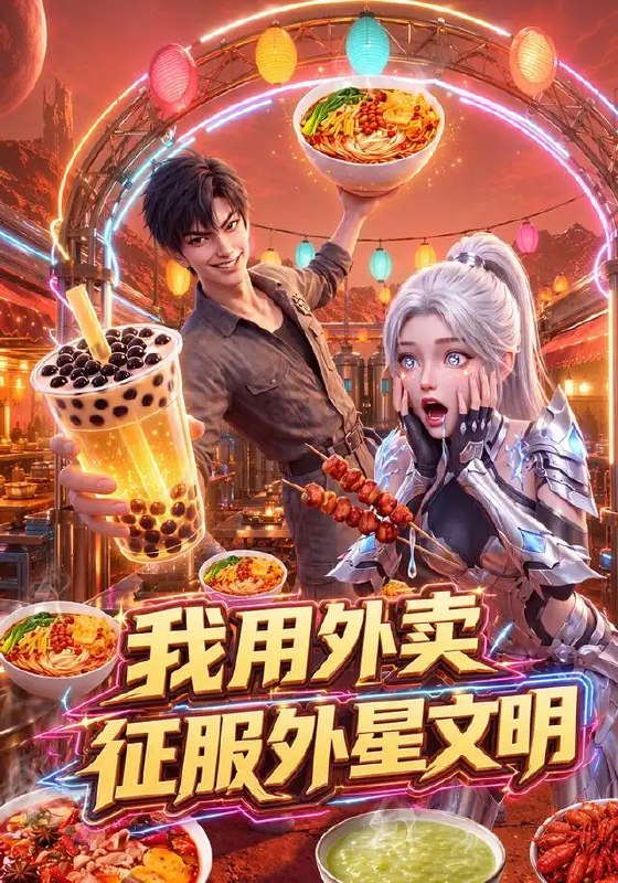 名称：我用外卖征服外星文明（40集）AI短剧描述：当地球的烟火气穿越浩瀚星河，一份外卖竟成了文明对话的桥梁
