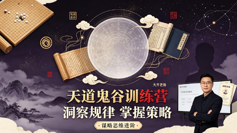 名称：大齐老师—天道鬼谷训练营描述：大齐老师天道鬼谷训练营围绕鬼谷子传统谋略思想展开系统讲解，拆解识人、沟通、博弈、处世相关思维逻辑，结合现实人际、商业场景解析谋略落地方法，梳理典籍中的实用策略，适合想要提升社交判断力与处事布局能力的学习者