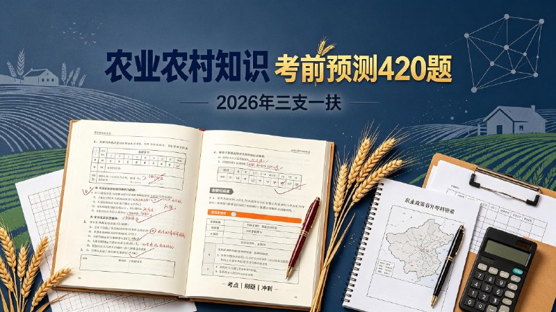 名称：2026年三支一扶农业农村知识考前预测420题描述：汇总 420 道贴合 2026 三支一扶考情的农业农村专项预测习题，覆盖乡村振兴、惠农政策、农业基础、农村基层治理等高频考点，题型贴合笔试出题风格，可用于考前刷题巩固知识点，帮助备考人员梳理农业农村板块核心考点，熟悉命题思路
