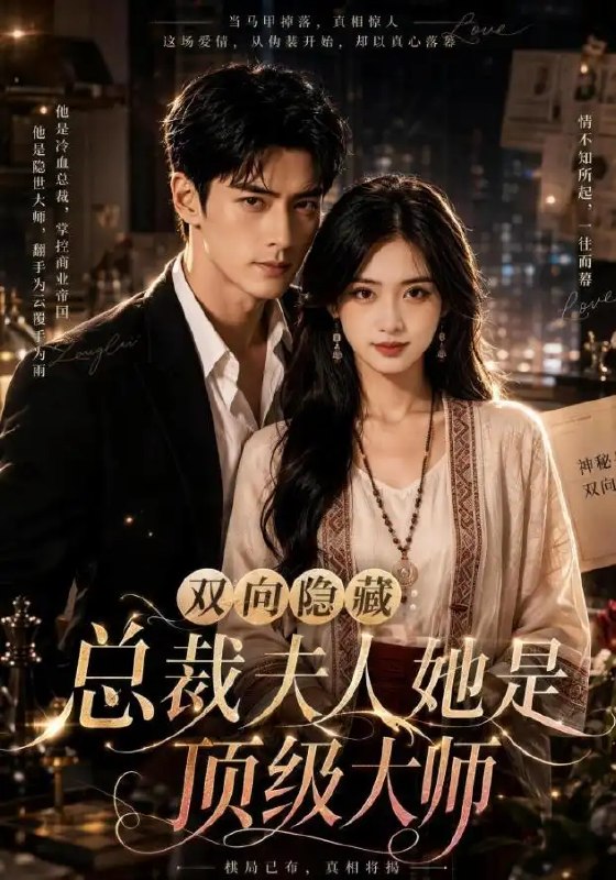 名称：双向隐藏：总裁夫人她是顶级大师&双向隐藏总裁夫人她是顶级大师（78集）AI短剧描述：她执画笔是隐世艺术大师，他掌商界为冷峻总裁，二人各藏锋芒，在契约婚姻里互为盲区
