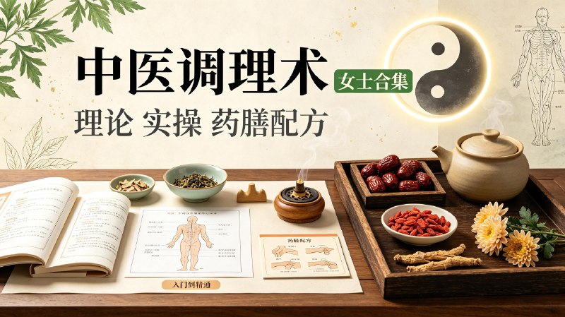 名称：中医调理术（女士合集）理论讲解实操手法药膳配方讲解入门到精通描述：女士专属中医调理合集从基础理论入手，完整演示各类调理实操推拿手法，配套多款对症药膳配方，针对女性常见体质问题给出调养思路，内容由浅入深循序渐进，零基础也能系统学习，掌握居家养生、内调养护的完整实操方案