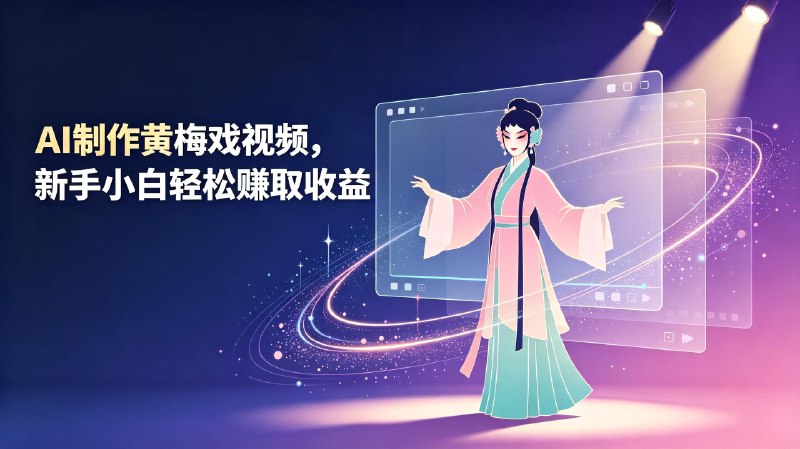 名称：AI制作黄梅戏视频，新手小白轻松赚取收益描述：完整讲解借助 AI 工具制作黄梅戏短视频的全套实操流程，从素材生成、画面制作、音频搭配到后期剪辑分步拆解，无复杂操作门槛，适合零基础新手学习，同步拆解短视频平台流量分成、粉丝变现等多种收益渠道，清晰落地副业创收方法
