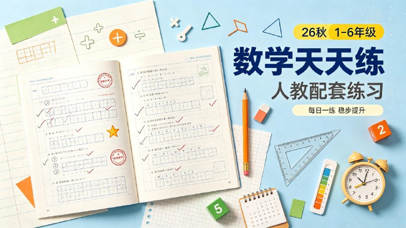 名称：26秋1-6年级数学人教版《53天天练》描述：2026 秋季小学数学 53 天天练适配人教版教材，覆盖小学一年级至六年级全部年级，同步校内课堂教学进度，设置每日基础习题、提升拓展题型，配套单元测评板块，题型贴合课本重难点，适合小学生每日课后练习，夯实计算、应用题等数学基础知识点